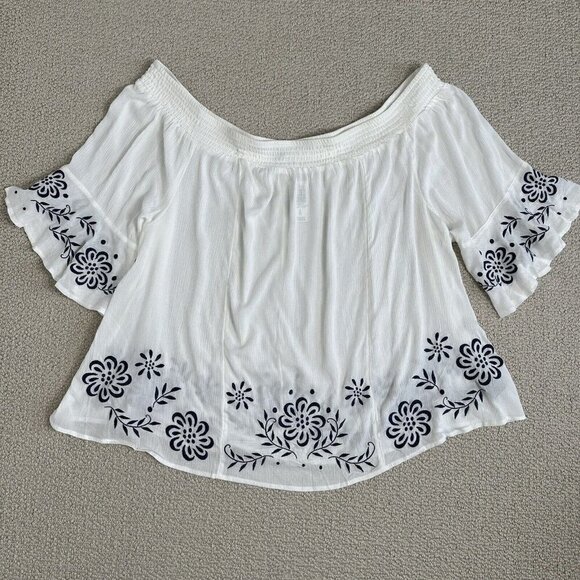 Torrid Blouse Gauze Floral Embroidered Off-Shoulder Size 4X Boho - Picture 1 of 10